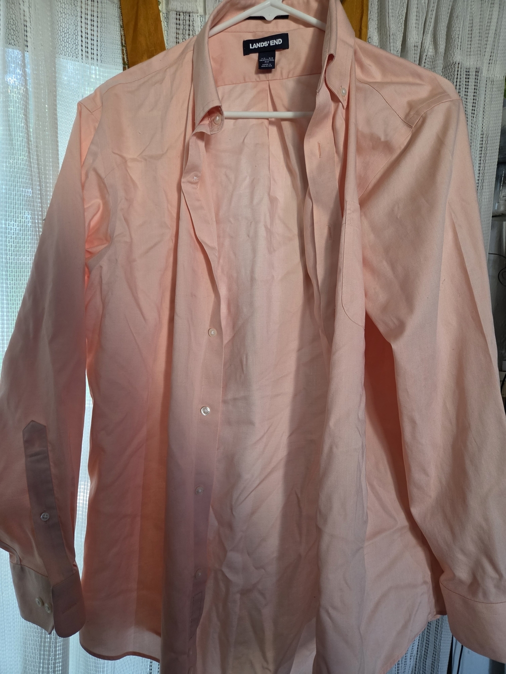 Lands' End Men's Button-Down Dress Shirt in Soft Pink